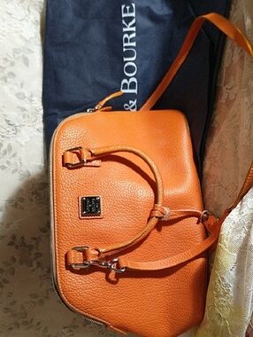 Dooney & Bourke Orange Pebble Leather Satchel crossbody with Removable Strap